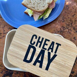 So Fun!  CHEAT DAY Food Container with Bamboo Sealed Lid and Gift Box